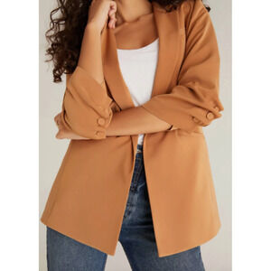 Z Supply Women Blazer M Jacket Cinema Tan Brown Scrunched 3/4th Sleeve